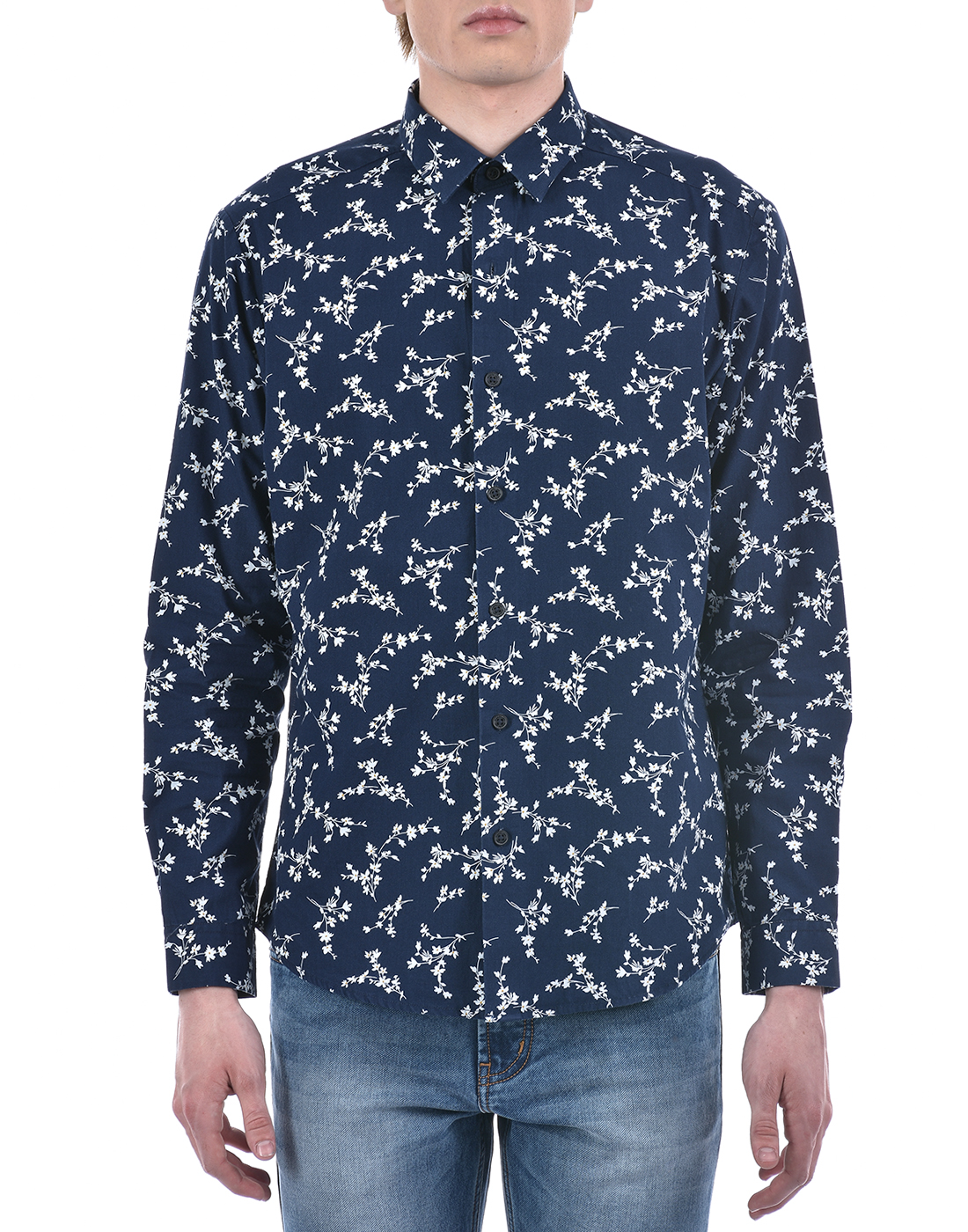 Numero Uno Men Floral Print Navy Shirt